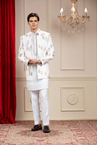 White Indo Western With Resham And Computer Embroidery