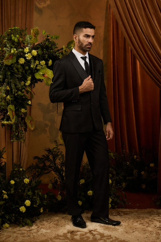 Black Silk Tuxedo With Jacquard Print