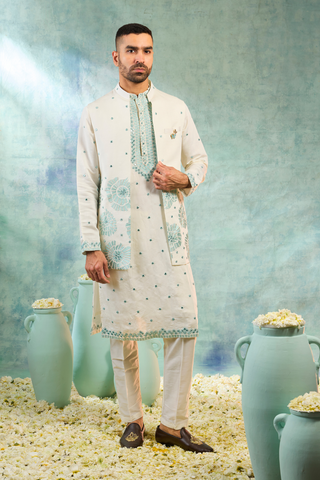 Mint Green Silk Koti Set With Thread Work