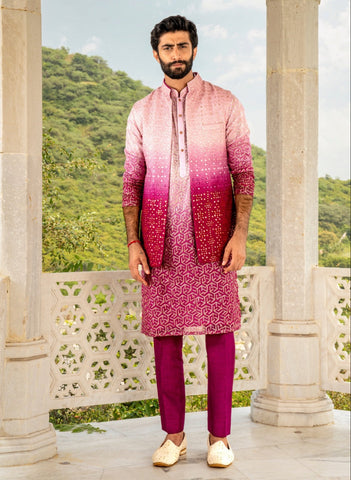 Magenta Pink Ombre Silk Koti Set With Sequins Work