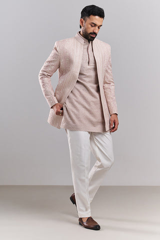 Blush Pink Tissue Silk Men's Jodhpuri Set with Paisley Detailing