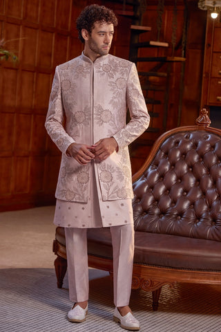 Baby Pink Raw Silk Indo-Western Set with Cutdana Work