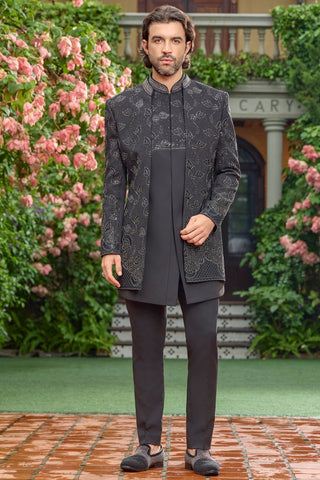 Black Imported Indo-Western Set with Cutdana Work