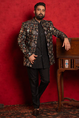 Black Silk Indo-Western with Sequin Embroidery