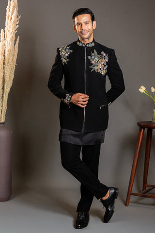 Black Imported Indo Western With Hand Painting And Aari Work
