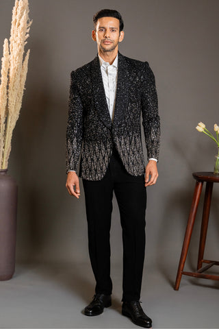 Black Imported Tuxedo With Sequins And Cutdana Work