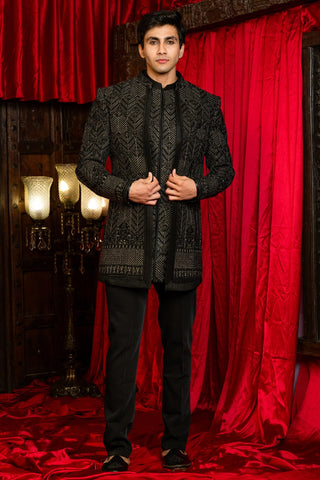 Black Silk Indo Western With Sequins And Embroidery Work