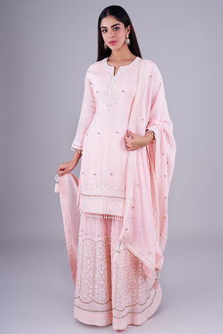 Blush Embroidered Kurta With Scalloped Sharara