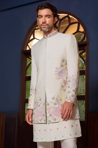 Cream Raw Silk Indo-Western with Zardosi Embroidery