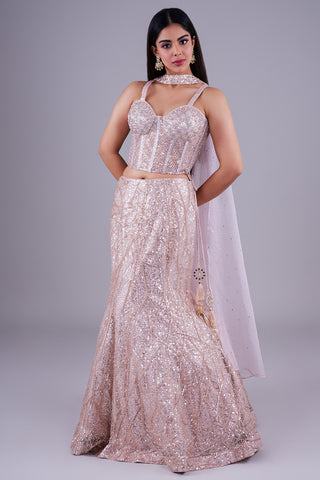 Champagne Blush Corset Mermaid Lehenga