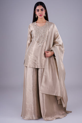 Champagne Embroidered Kurta With Palazzos