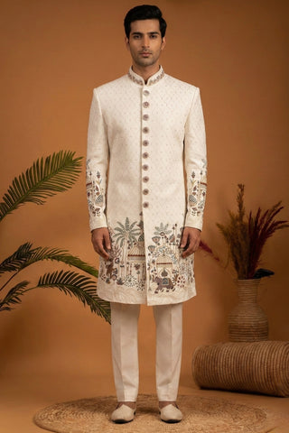 Cream Imported Indo Western With Moti And Zardosi Work