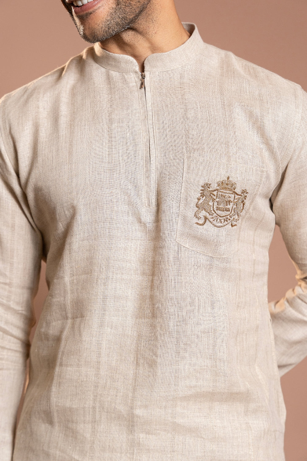 Linen Kurta Set With Zardosi Work