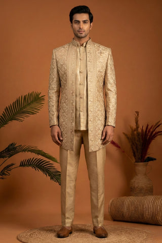 Golden Tissue Indo Western With Cutdana And Moti Work