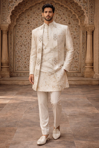 Ivory Silk Indo Western With Mirror And Cutdana Work