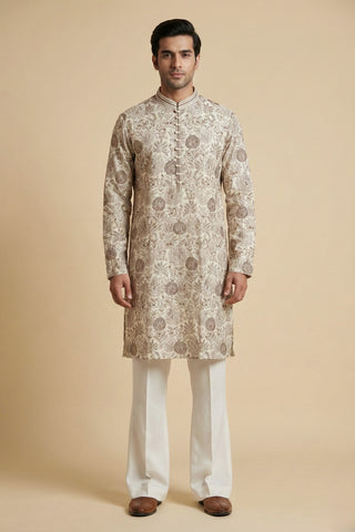 Ivory Silk Kurta Set With Resham Embroidery And Sequins Work
