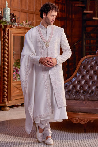 Lilac Silk Sherwani with Cutdana And Sequin Work
