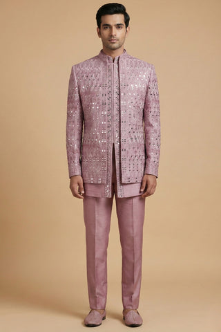 Mauve Imported Indo Western With Mirror And Thread Work