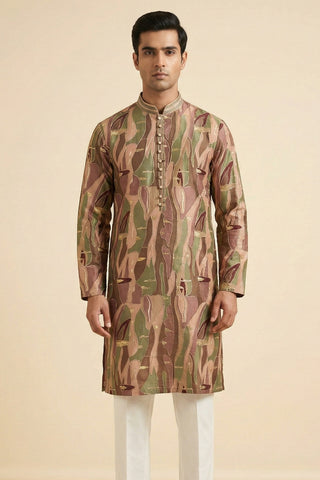 Multi Silk Kurta Set With Embroidery And Sequins Work