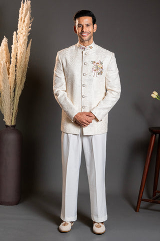 Off White Lucknowi Jodhpuri With Zardosi And Resham Embroidery