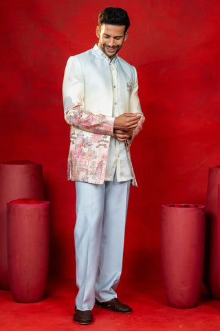 Ombre Silk Indo Western With Moti And Resham Embroidery