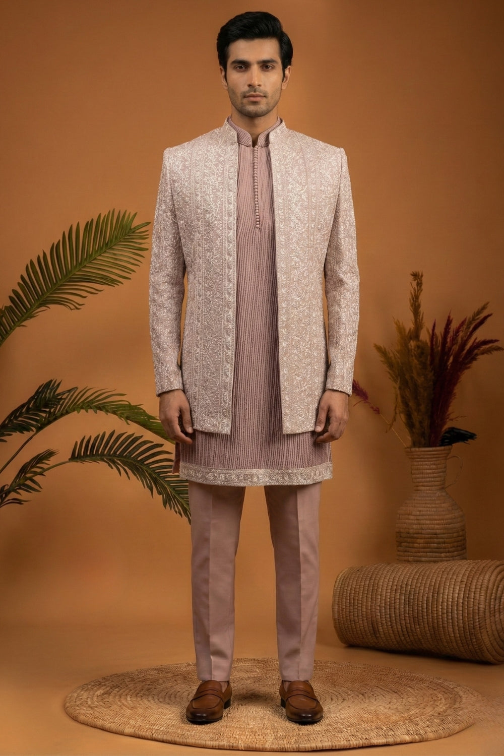Onion Georgette Indo Western With Embroidery And Sequins Work