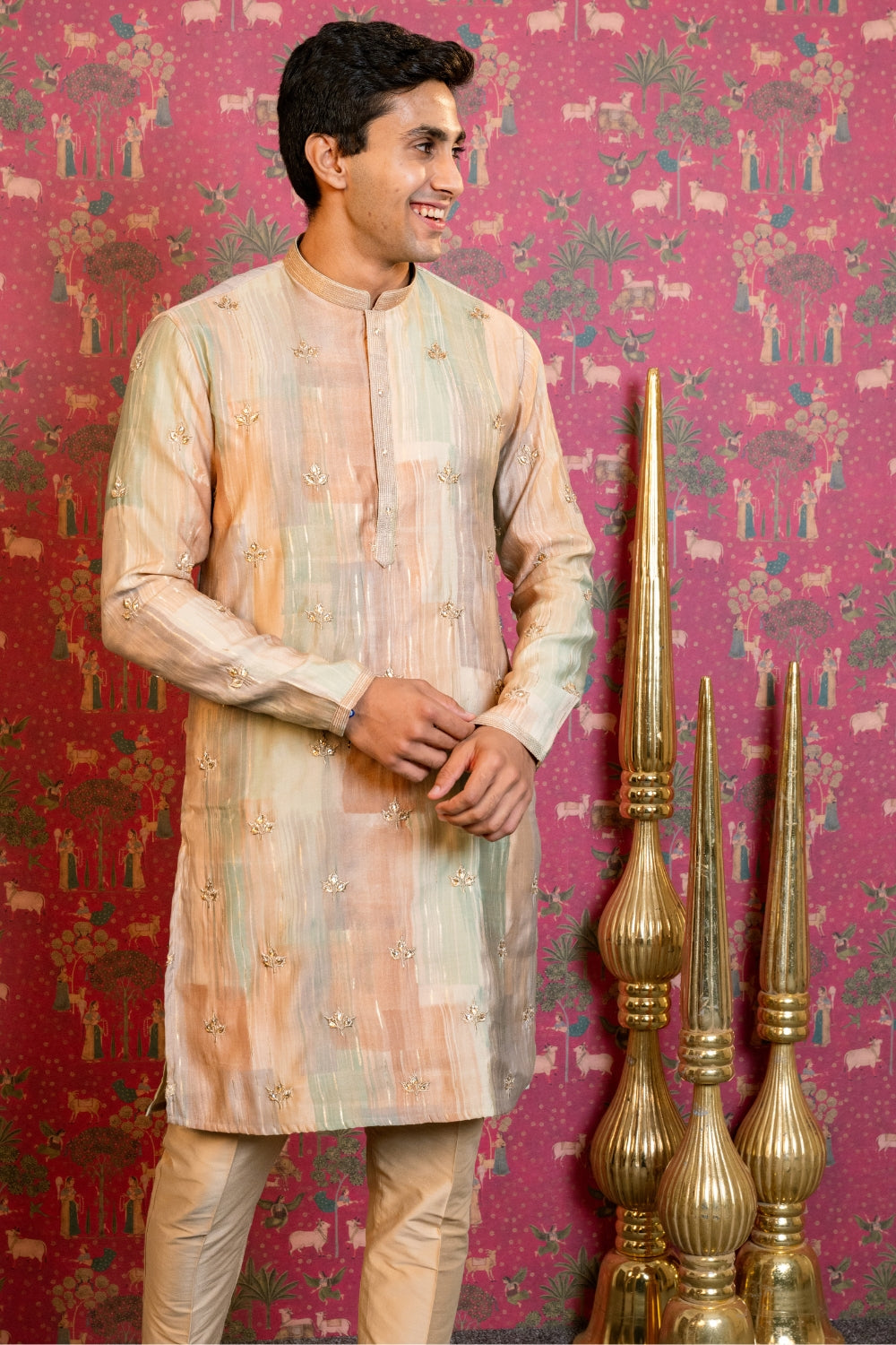 Pastel Multi Color Kurta Set With Stone Work