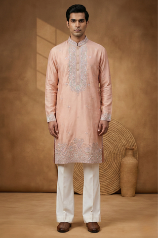 Peach Silk Koti Set With Sequins And Embroidery Work