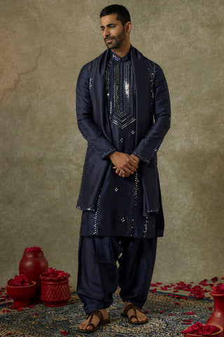 Midnight Blue Art Silk Mirror Work Kurta Set
