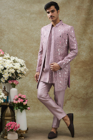 Purple Splendid Silk Open Indo Western Set