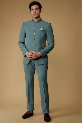 Teal Blue Japanese Suiting Fabric  Bandhgala Set