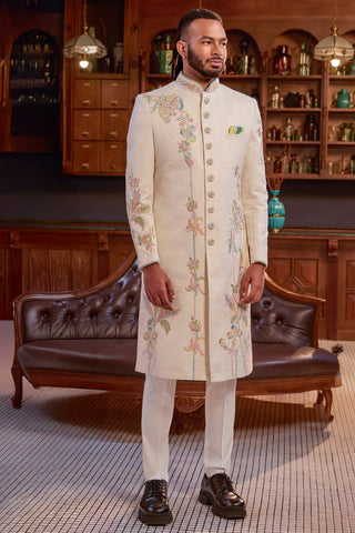 Rose Gold Silk Indo-Western with Resham Embroidery