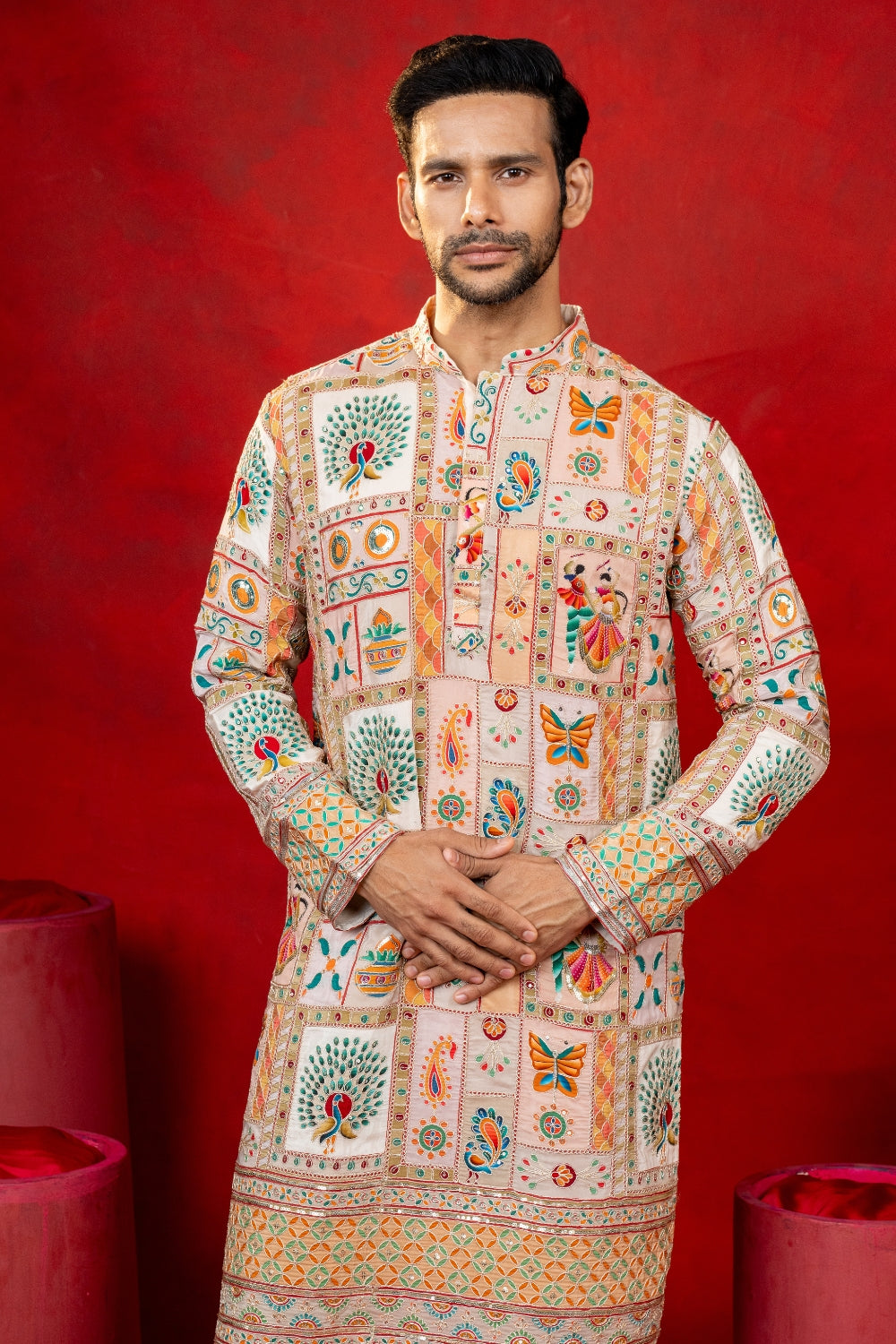 Semi Silk Kurta Set With Sequins And Embroidery