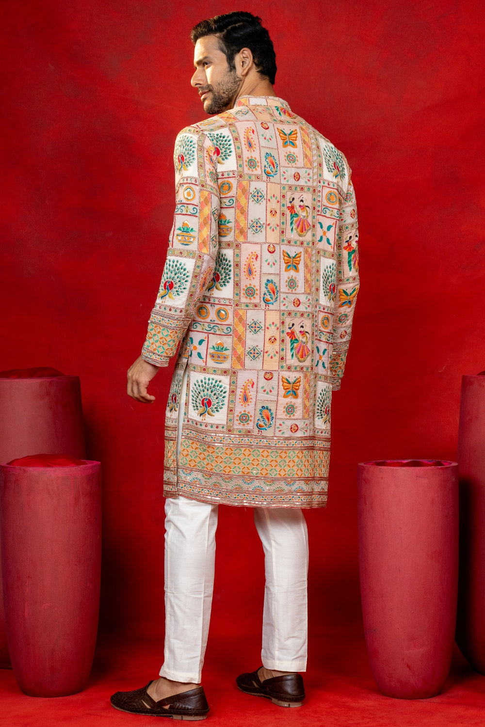Semi Silk Kurta Set With Sequins And Embroidery