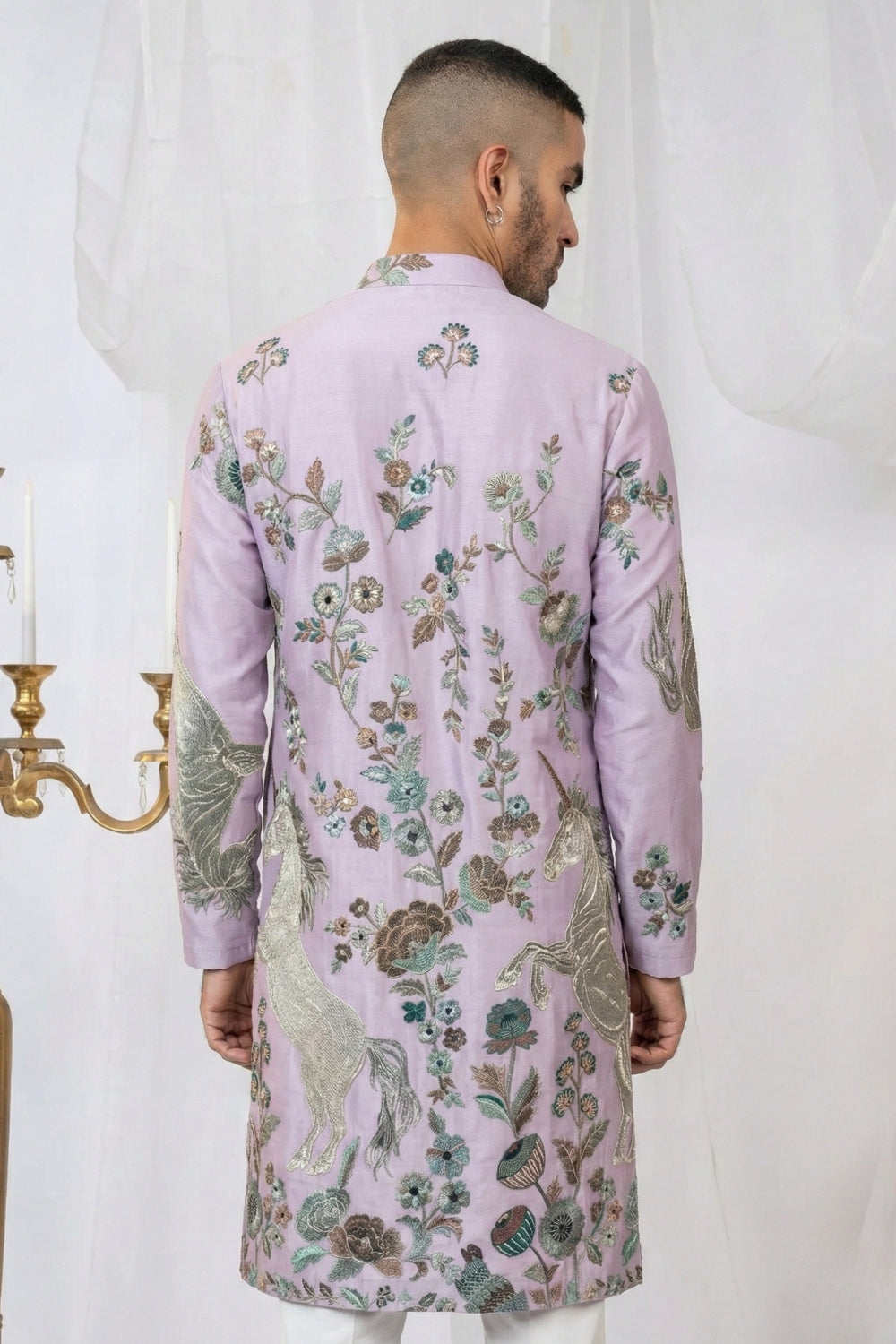 Semi Silk Kurta Set With Sequins And Resham Embroidery
