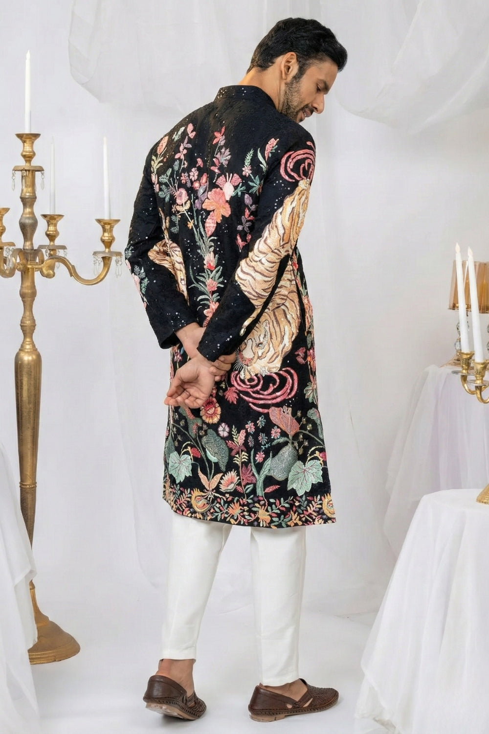 Semi Silk Kurta Set With Sequins And Resham Embroidery