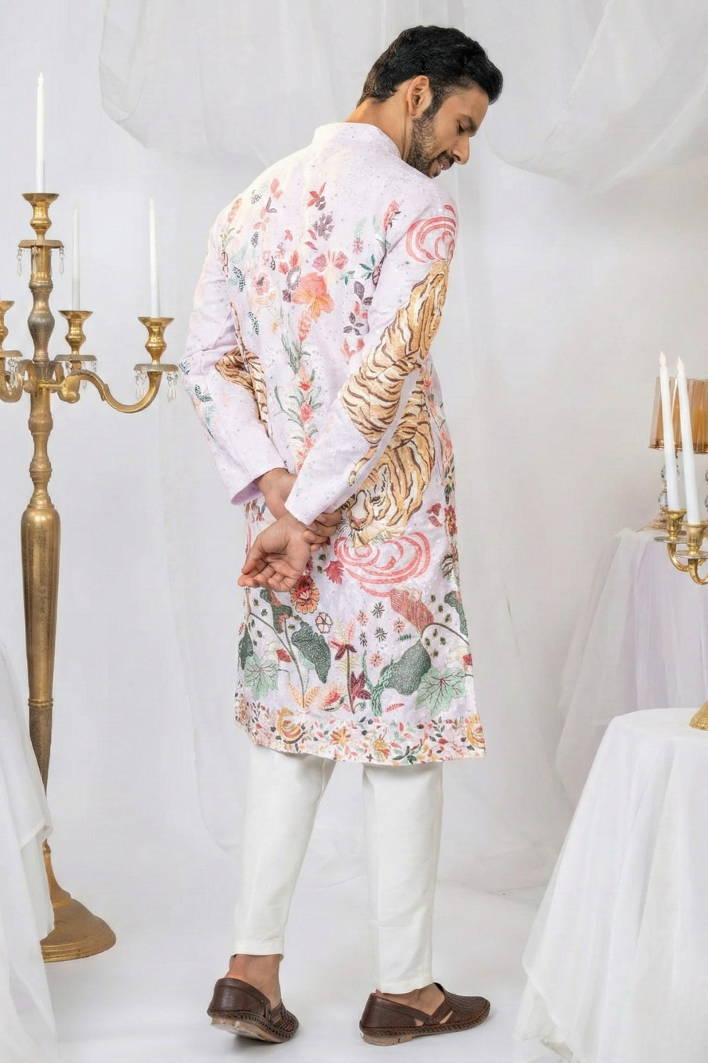 Semi Silk Kurta Set With Sequins And Resham Embroidery