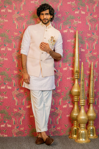Light Peach Silk Koti Set With Zardosi And Resham Embroidery