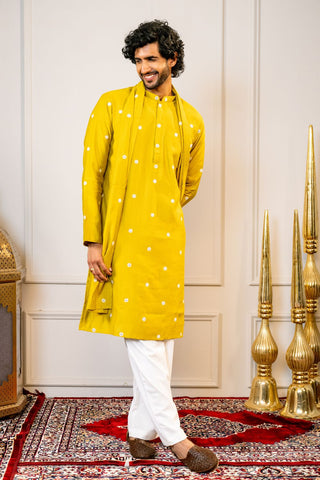 Silk Kurta Set With Mirror And Thread Embroidery