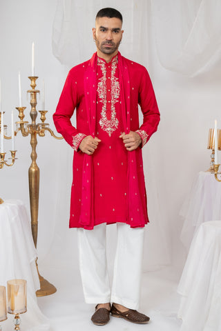Silk Kurta Set With Mirror And Thread Work