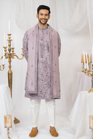 Silk Kurta Set With Sequins And Embroidery Work