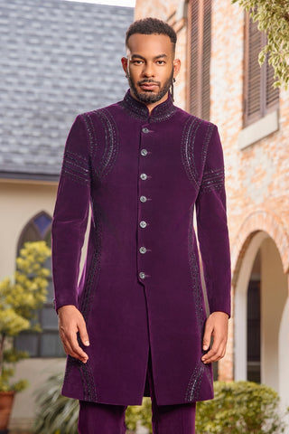 Wine Velvet Indo-Western Set with Cutdana Work