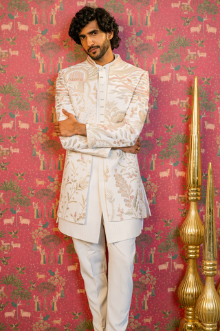 White Imported Indo Western With Resham Embroidery Work