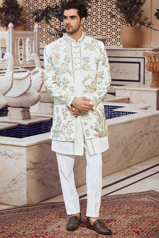 White Imported Indo Western With Sequins And Resham Embroidery