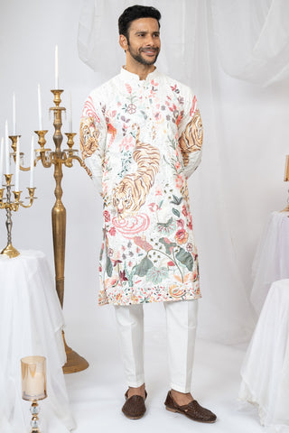 Semi Silk Kurta Set With Sequins And Resham Embroidery
