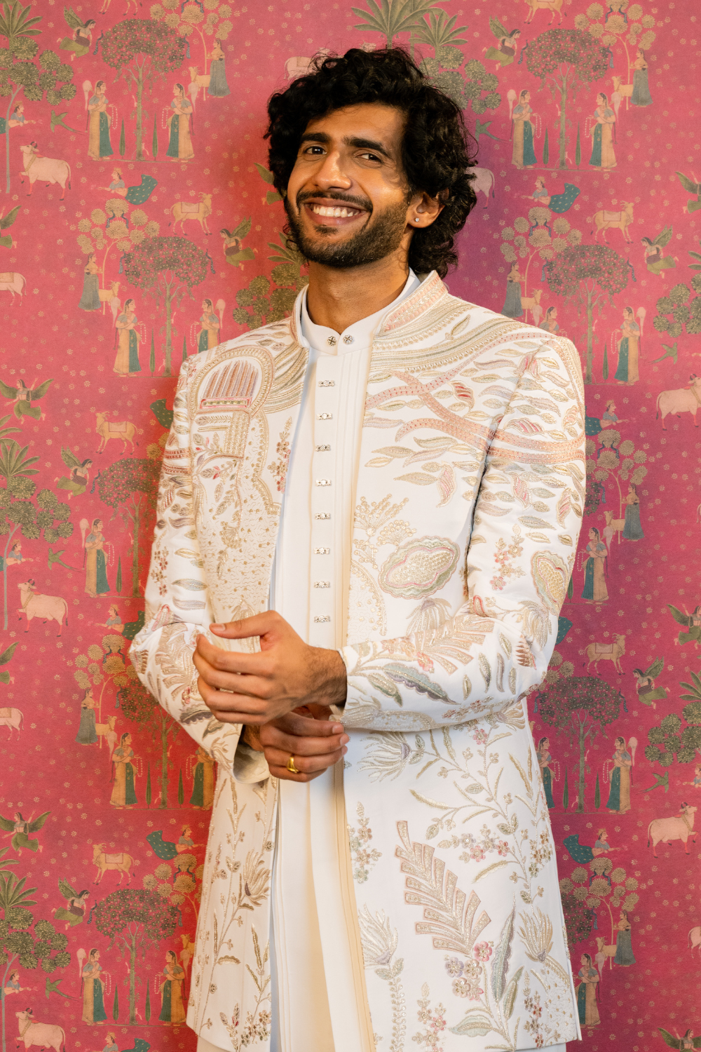 White Imported Indo Western With Resham Embroidery Work