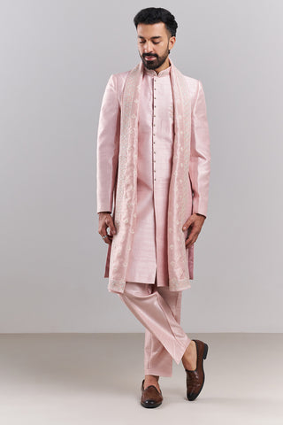 Baby Pink Art Silk Embroidered Sherwani