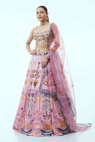 Baby Pink Sequins Lehenga with Embellished Work and 3D Work