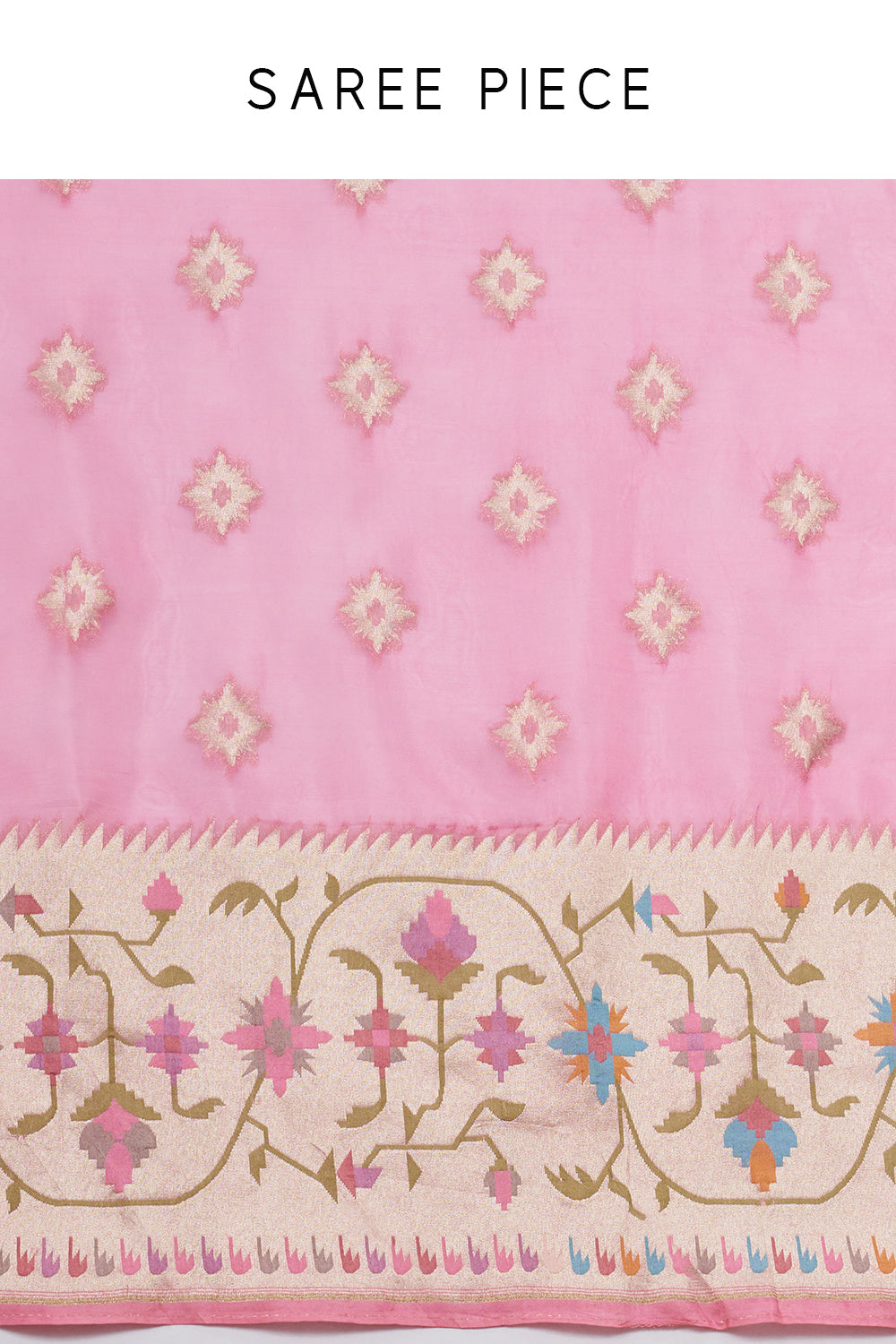 Baby Pink Tissue Saree with Multicolored Thread Work
