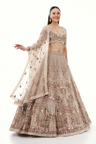 Beige Lehenga with Pearls and Cutdana Embroidery